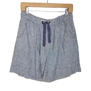 J. Crew Linen Striped Mini Skirt Pull-on Elastic White Navy Blue 0